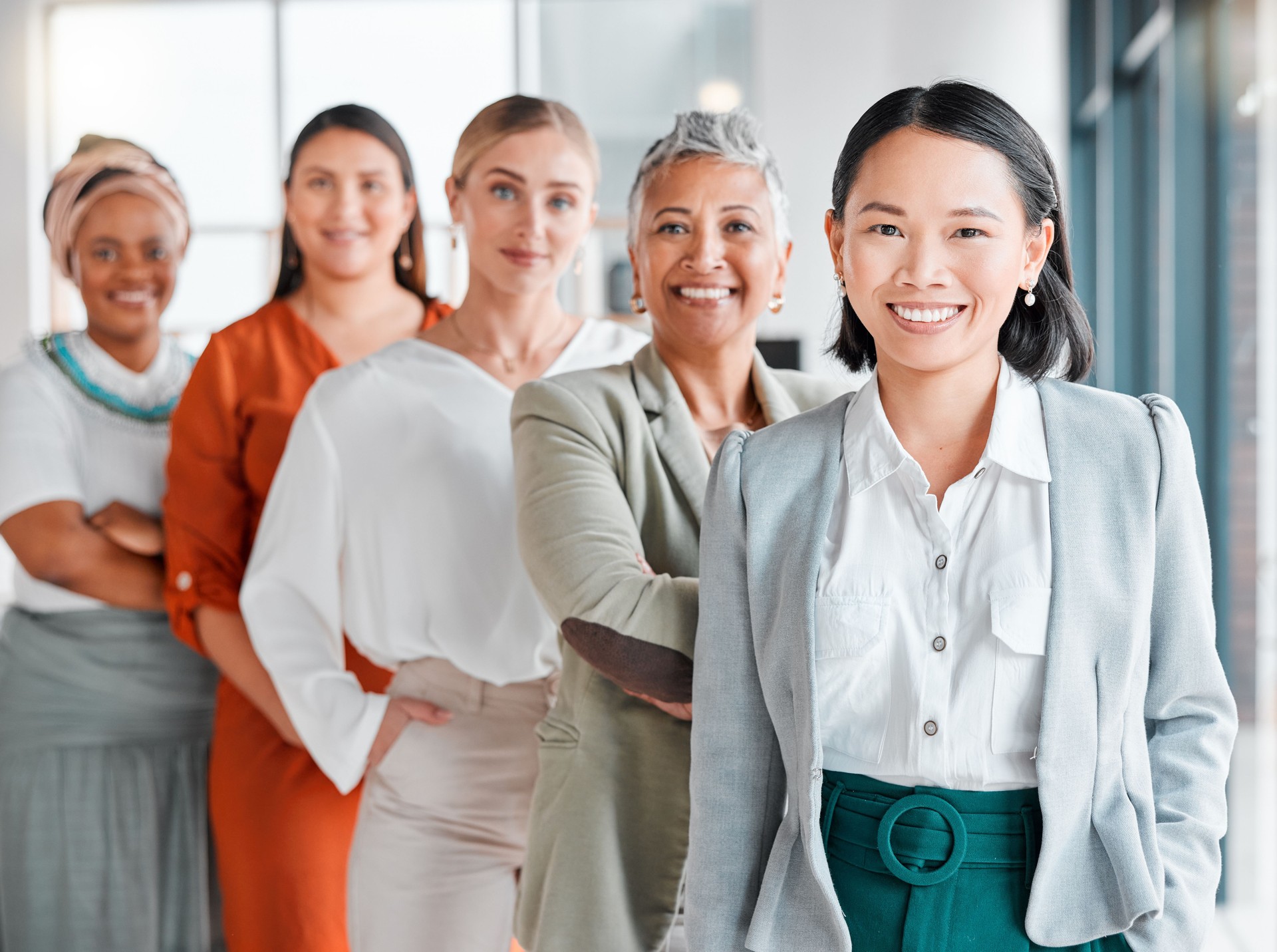 Women in business, portrait and diversity with team, collaboration and corporate group with success and vision. Happy, working together and professional, motivation with trust, support and solidarity